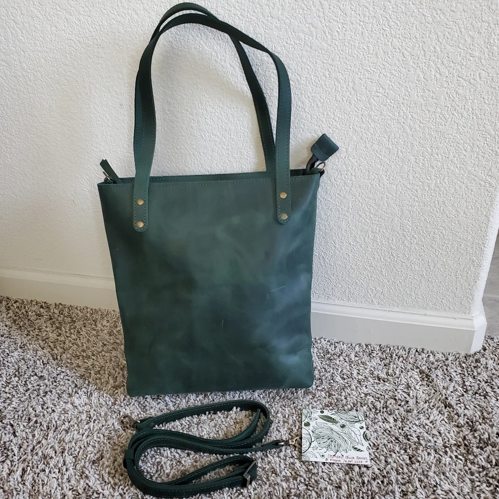 Green leather tote bag - Picture 3 of 6